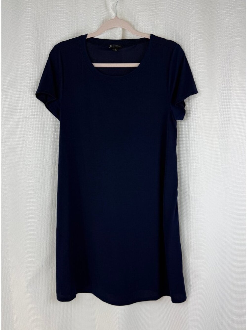 New Directions Womens Shift Dress Medium Blue Poly Blend Round Neck Short Sleeve